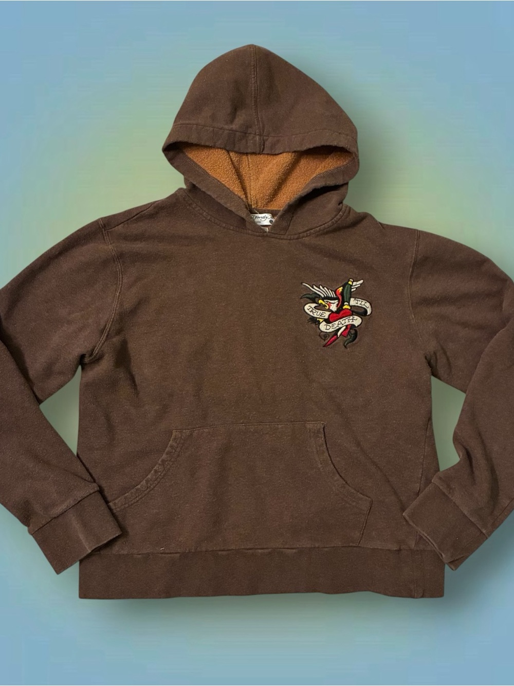 Ed Hardy Brown Hoodie with Heart & Dagger Patch